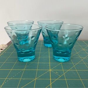 Aqua Azure Capri Dot Whiskey Glass set of 4 by Hazel-Atlas
